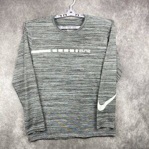 Nike Dri-Tit T-Shirt Elite Mens Large Gray Sleeve Swoosh Athletic Cut Gym